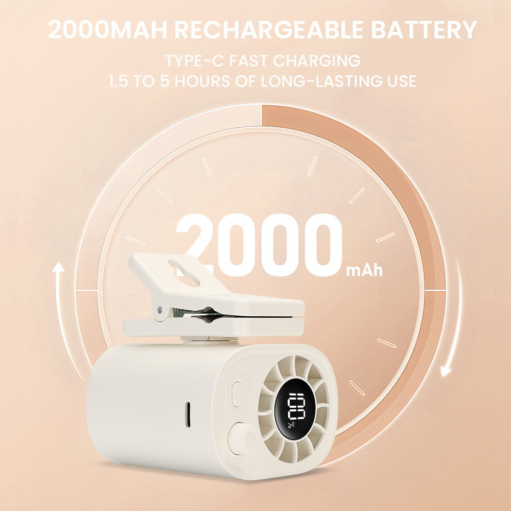 [NEW ARRIVAL] Orashare CF02 Mini Clip-On Fan 100 Speed USB Rechargeable 360° Adjustable Quiet with LED Display