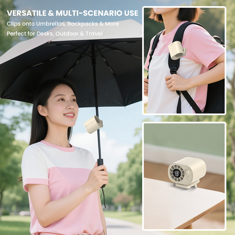 [NEW ARRIVAL] Orashare CF02 Mini Clip-On Fan 100 Speed USB Rechargeable 360° Adjustable Quiet with LED Display